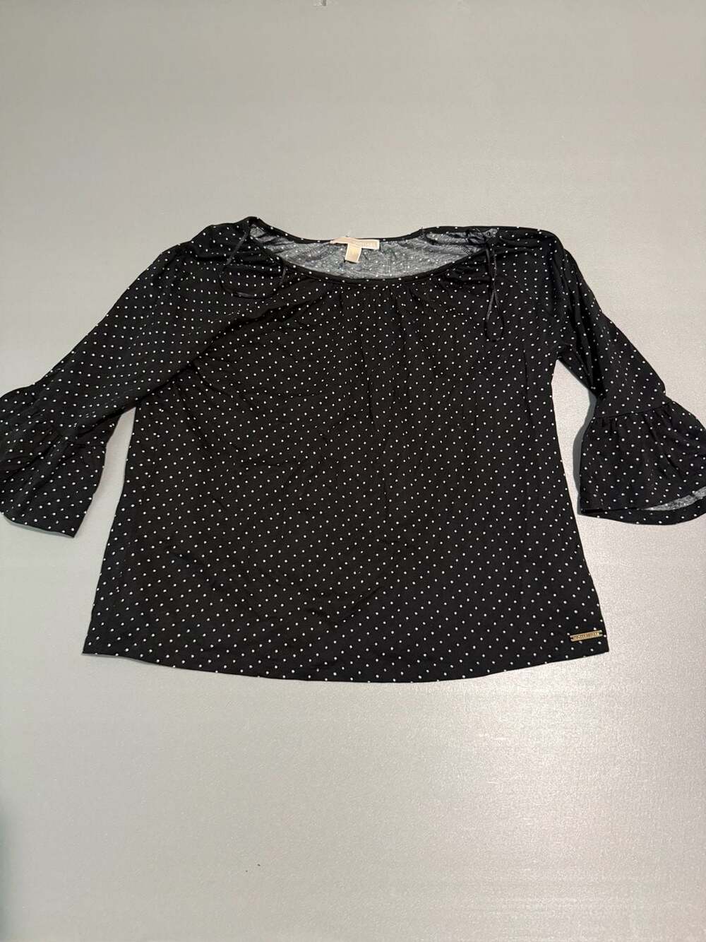 Michael Kors Polka Dot Flare Sleeve Top Size L Black White Blouse